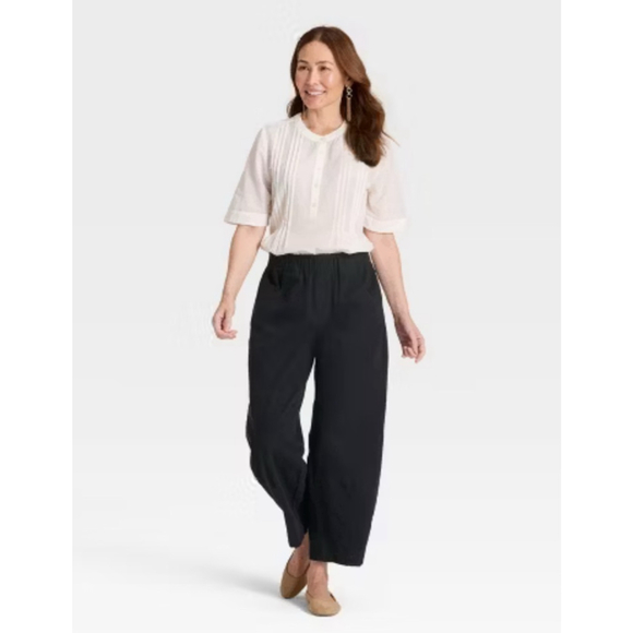 UNIVERSAL THREAD Mid-Rise Barrel Leg Pull-On Pants Black - Picture 1 of 9